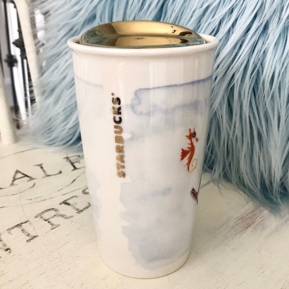 Starbucks, Ceramic, Travel Mug, Collectable, 2016, Mermaid, Gold Lid, 12 oz - Picture 3 of 16